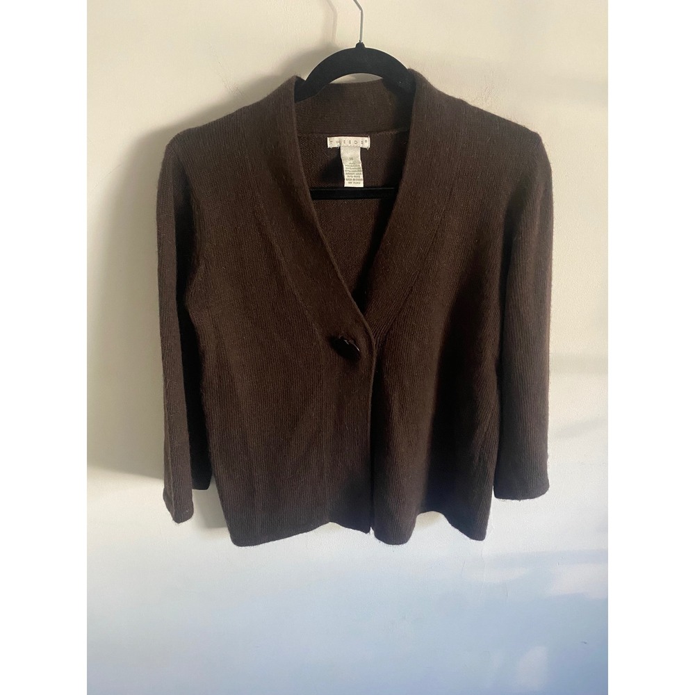 Wool Angora Blend Cardigan Sweater with 3/4 Sleeves